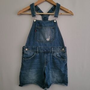 Levi's Shortalls Blue Denim Girls 12 Kids Short Overalls Distressed Adjustable